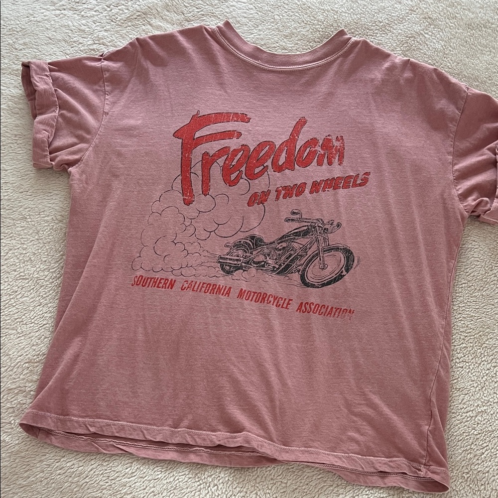Pink Graphic T-Shirt with Motorcycle Print